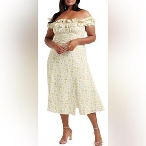 Ever New Dawn Off-Shoulder Linen-Blend Floral Midi Dress, sz US 22